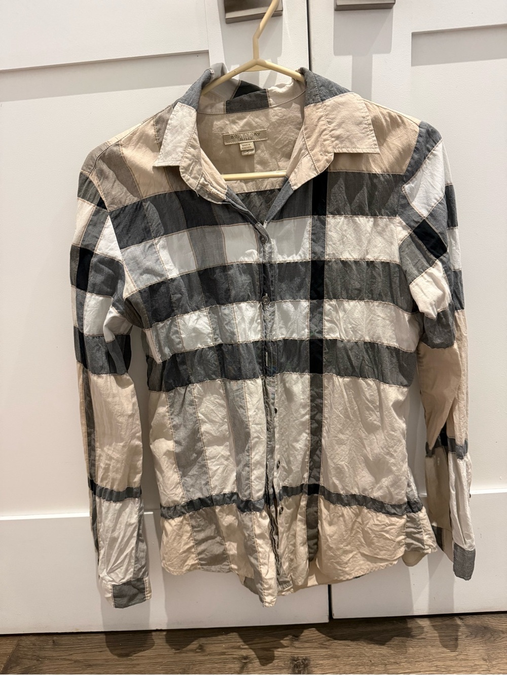 Burberry Women’s Plaid Button-Up blouse - Beige & Gray